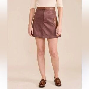 S’Edge Zoe Faux Leather Brown Mini Skirt Size XS NWT